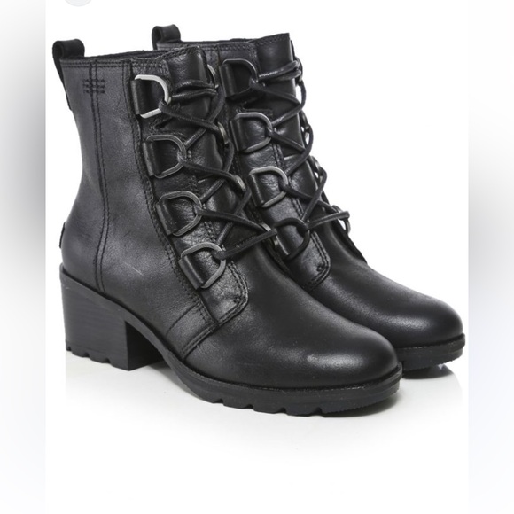 Sorel Women's Cate Black Leather Lace-up Booties - Picture 2 of 7